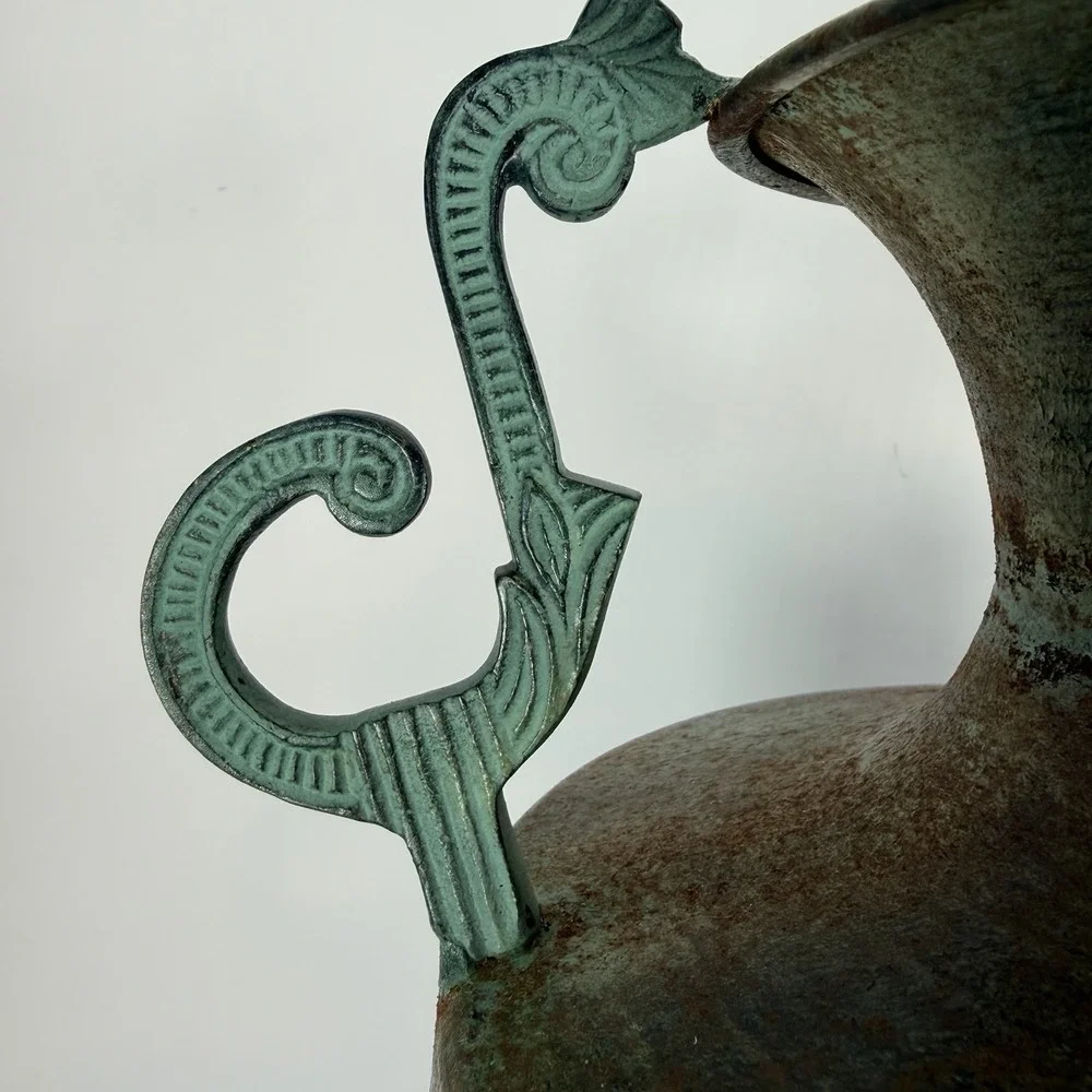Bronze Tone Metal Urn Jardiniere Vase Handles Pedestal VTG Neoclassical Style‎